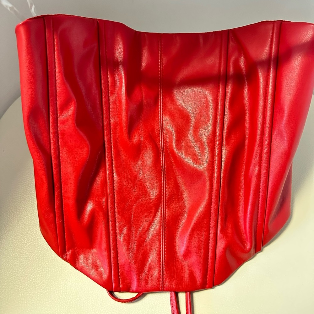 Strapless Red Faux Leather Corset Top - Women - Picture 3 of 5